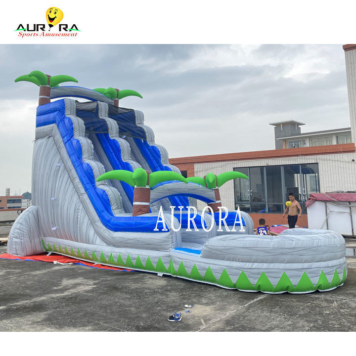 Blue And Gray Outdoor Inflatable Slide Combo Với Bounce House Cho Trẻ Em