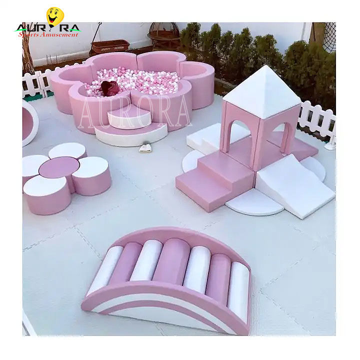 Bộ đồ chơi mềm Sân chơi Pastel Trèo lên và chơi Khối mềm Hồng trắng Hoa mini