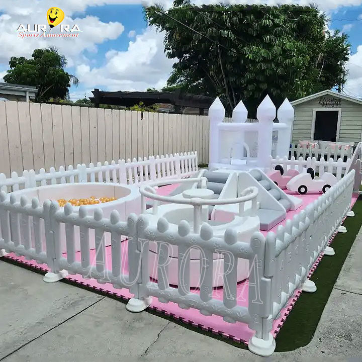 White Pink Soft Play Package Set Playground Baby Thiết bị chơi mềm ngoài trời trong nhà
