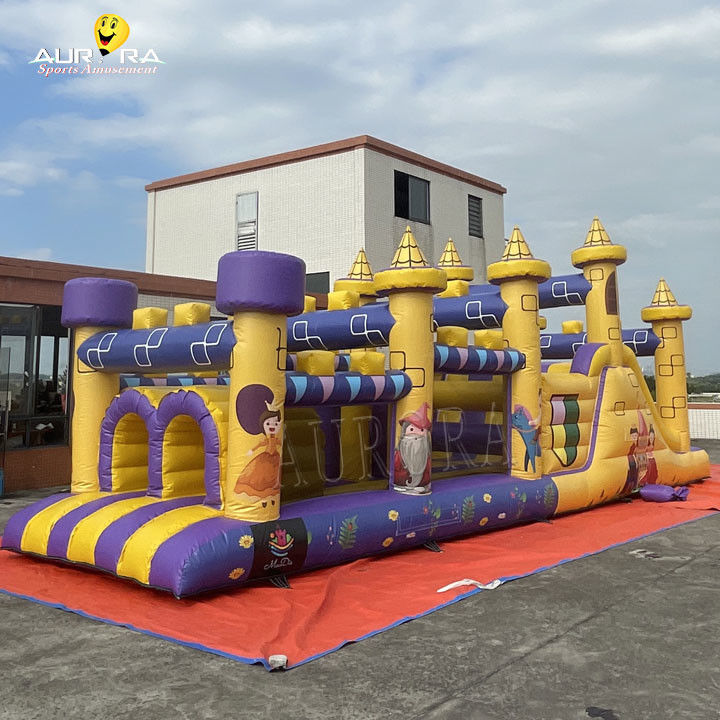 Đường đua chướng ngại vật bơm thương mại với slide chống nước Màu tím vàng