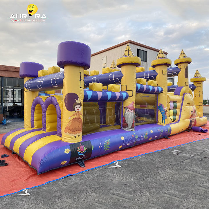 Đường đua chướng ngại vật bơm thương mại với slide chống nước Màu tím vàng