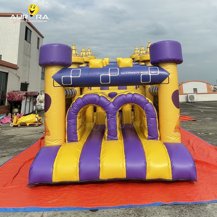 Đường đua chướng ngại vật bơm thương mại với slide chống nước Màu tím vàng
