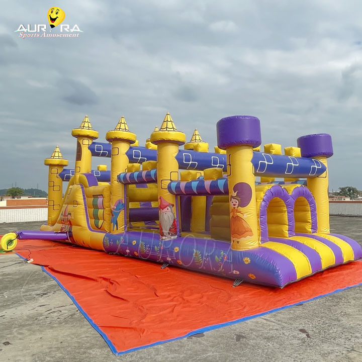 Đường đua chướng ngại vật bơm thương mại với slide chống nước Màu tím vàng