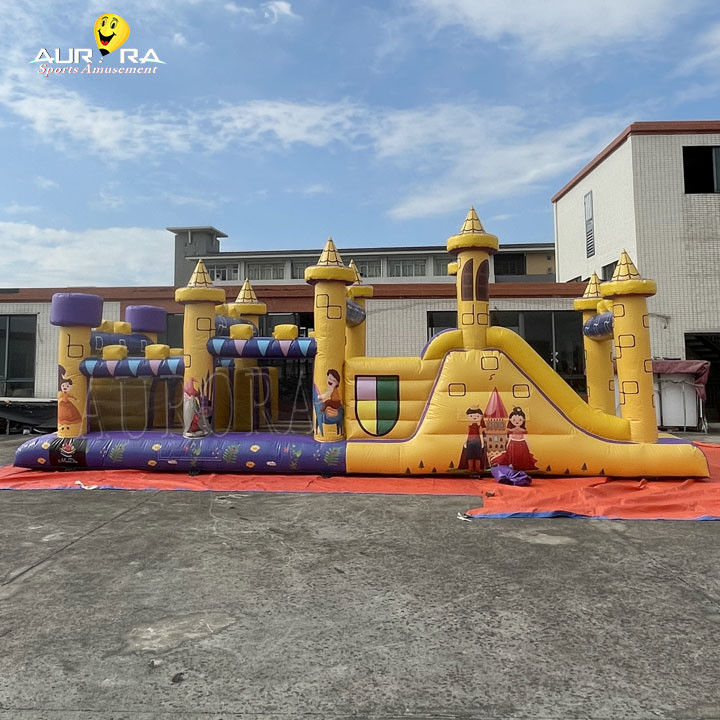 Đường đua chướng ngại vật bơm thương mại với slide chống nước Màu tím vàng