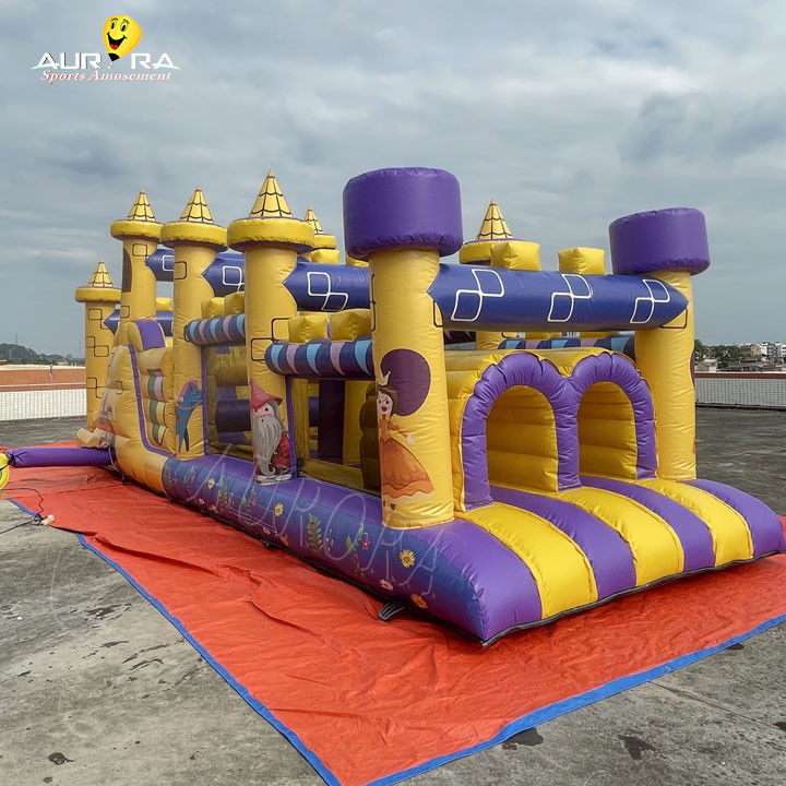 Đường đua chướng ngại vật bơm thương mại với slide chống nước Màu tím vàng