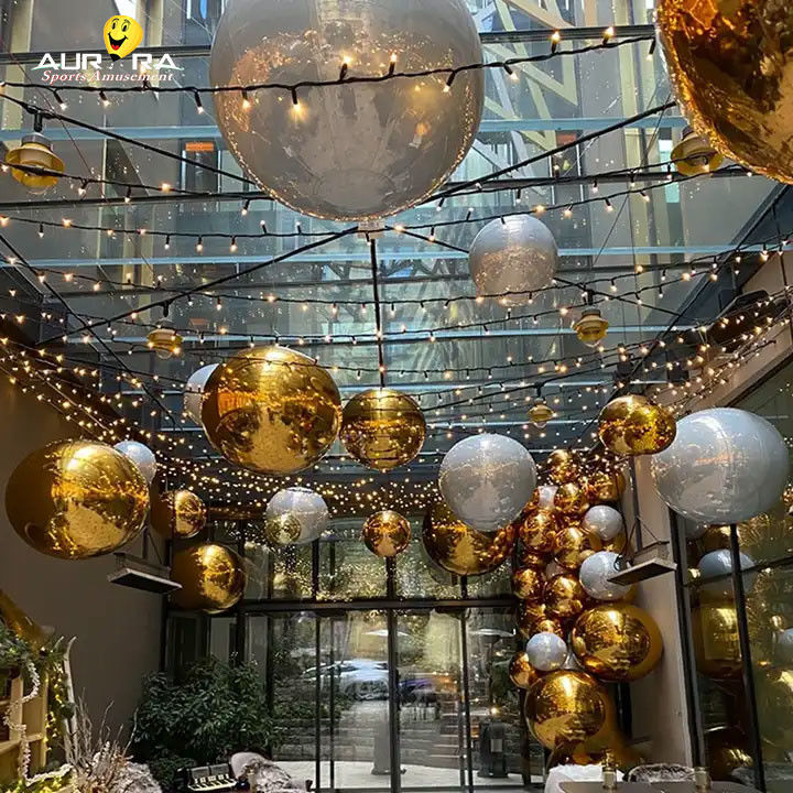 Giant Silver Inflatable Mirror Ball PVC Cho Đồ trang trí tiệc cưới Giáng sinh