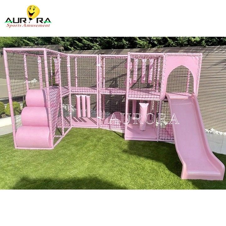 Slide Trampoline Park Soft Play Rừng Trẻ em ngoài trời màu hồng Pastel bán