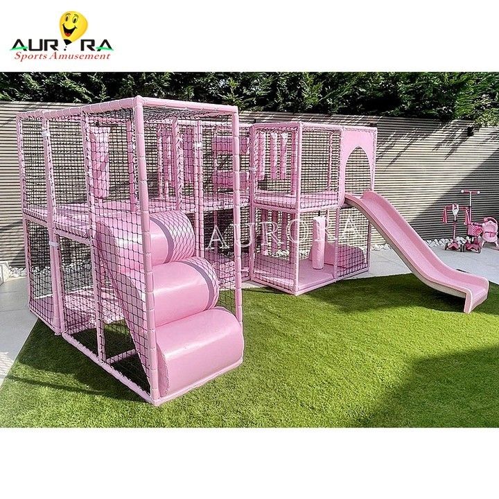 Slide Trampoline Park Soft Play Rừng Trẻ em ngoài trời màu hồng Pastel bán