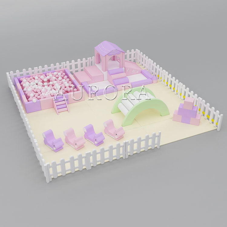 Thiết bị chơi mềm thực sự Soft Play màu tím màu hồng bọt trong nhà Soft Play hàng rào
