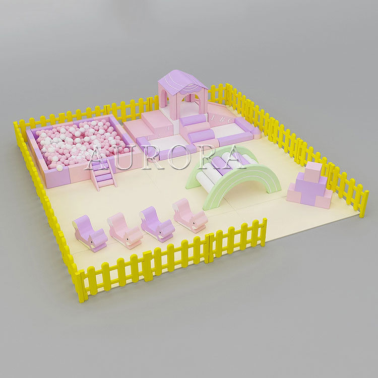 Thiết bị chơi mềm thực sự Soft Play màu tím màu hồng bọt trong nhà Soft Play hàng rào