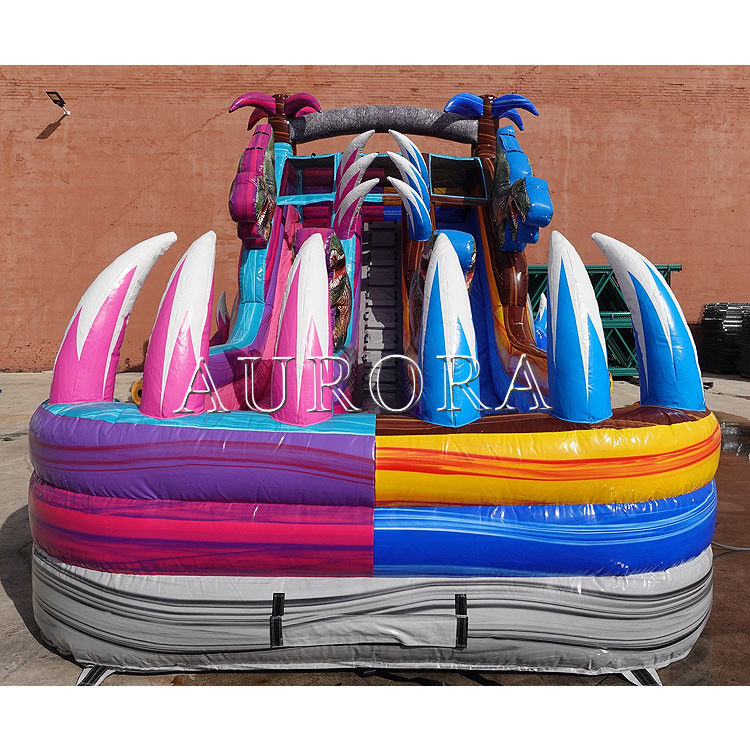 Ngoài trời Bouncy thổi nước trượt cho hồ bơi màu tím màu xanh thương mại hạng khổng lồ