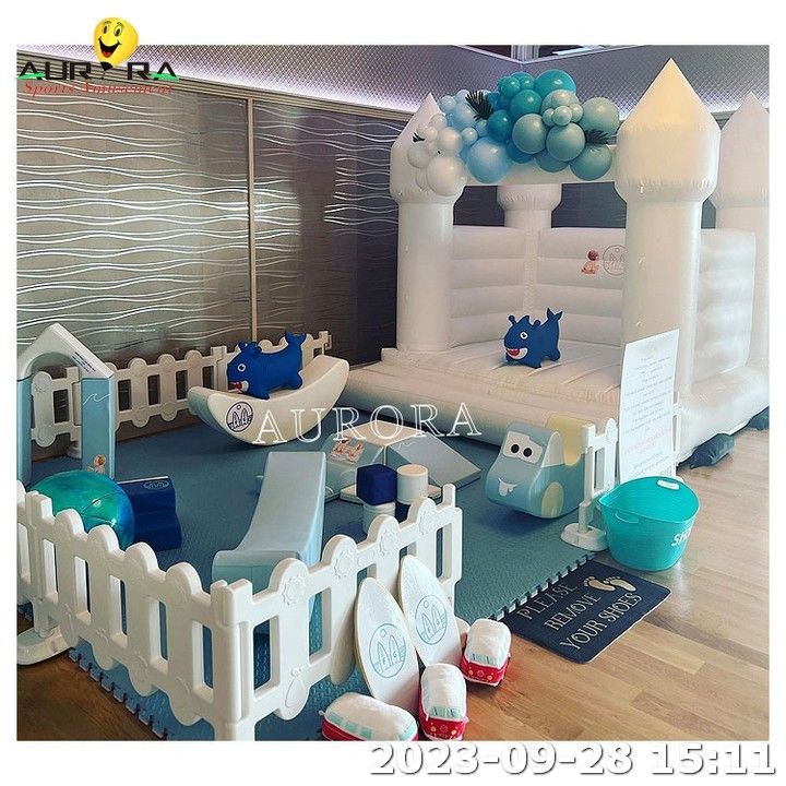 Trẻ em trong nhà thiết bị chơi mềm với Blue Bounce House Cho thuê bữa tiệc