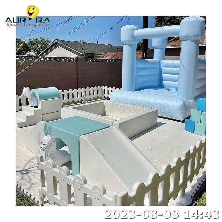 Blue Inflatable Bouncer Soft Play Sets Kids Play Park Ball Pit With Slide ngoài trời